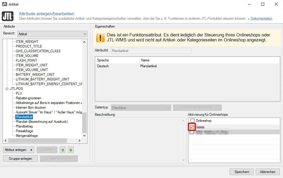 Aktivierung des JTL-POS-Attributs 'Kasse' in der Attributkonfiguration prüfen
