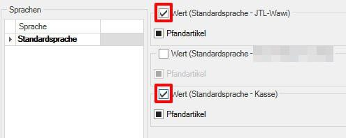 Aktivierung des Attributwerts für JTL-Wawi und Verkaufskanal Kasse im Attributfenster