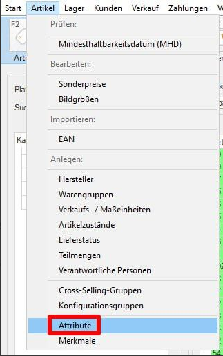 JTL-Wawi Menüansicht zur Auswahl des POS-Attributs 'Kasse'