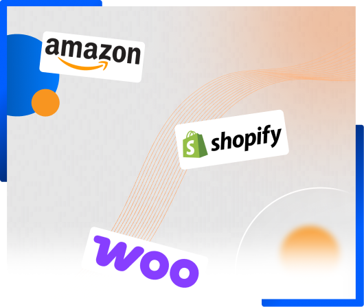 Logos von Amazon, Shopify und WooCommerce als Beispiele für Anbindungen über die JTL API