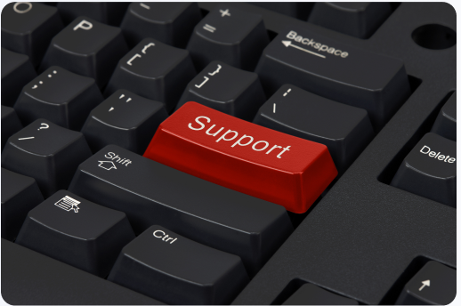Rote Support-Taste auf einer Tastatur als Symbol für technischen Support