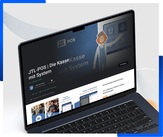 Laptop mit der Website zum Kassensystem JTL-POS