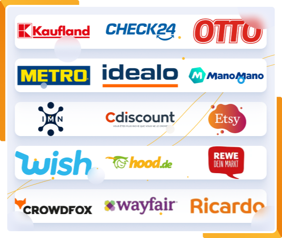 Marktplatzübersicht mit Logos wie Kaufland, OTTO und Etsy in Unicorn2 Oberfläche